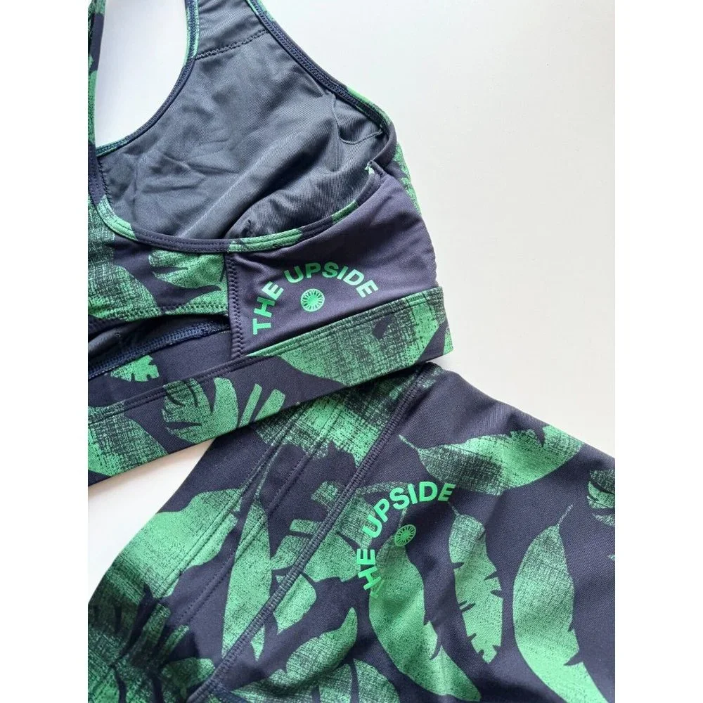 THE UPSIDE Green Palm Lead Print Anna Bra 29" Leggings Workout Set, Size M/US8 - Picture 14 of 16